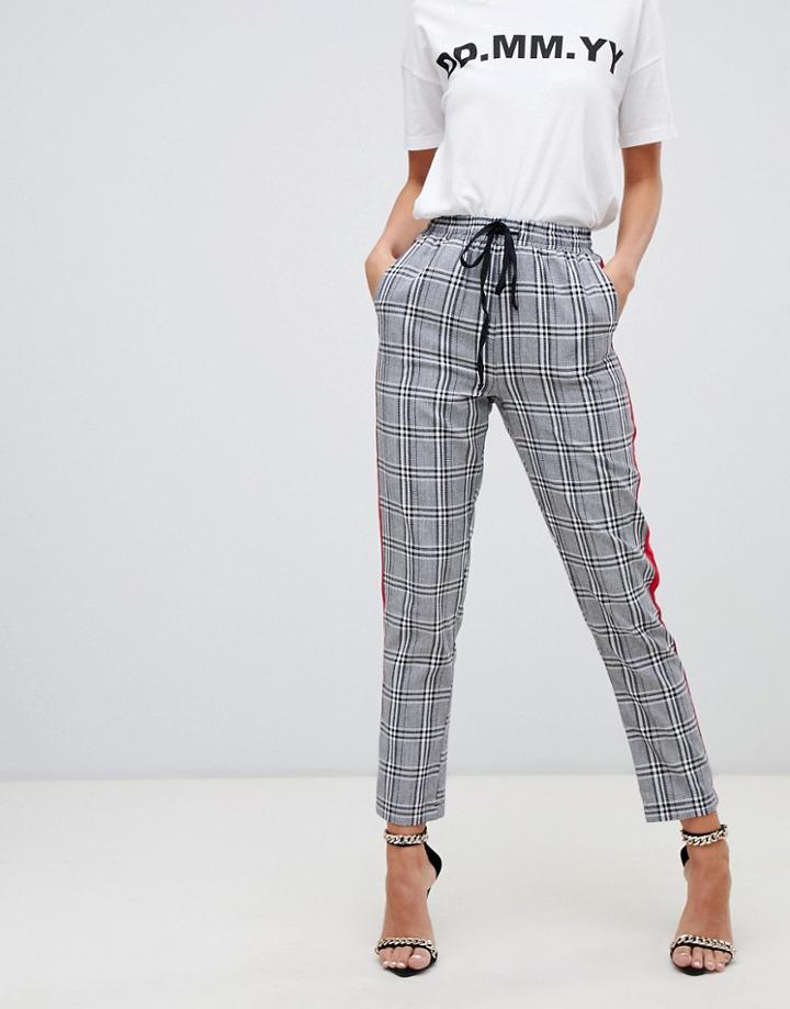Boohoo Side Stripe Check Pants In Gray Check - Multi