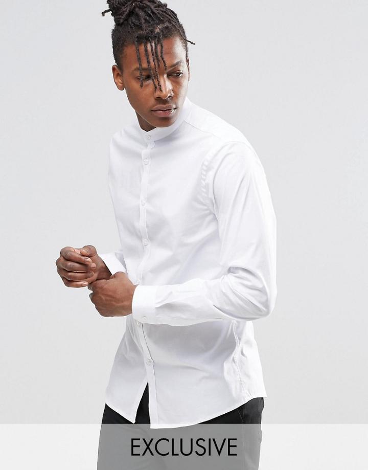 Noak Skinny Smart Shirt With Grandad Collar - White