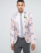 Asos Wedding Skinny Blazer In Blush Floral Print - Pink