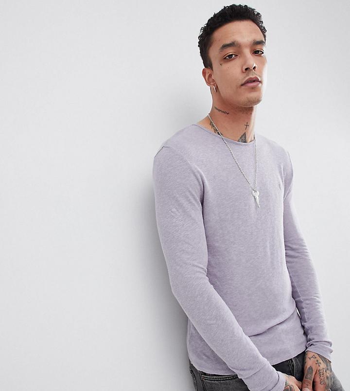 Heart & Dagger Muscle Fit Long Sleeve T-shirt With Embroidery - Purple