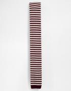 Asos Knitted Tie In Burgundy Stripe - Burgundy