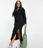 Asos Design Curve Knit Dress With V-neck In Rib In Black