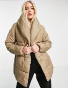 New Look Duvet Belted Mid Length Puffer In Camel-neutral