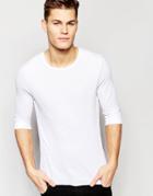 Asos Waffle Jersey Muscle 3/4 Sleeve T-shirt In White - White