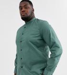 Asos Design Plus Slim Fit Smart Shirt In Dark Green With Grandad Collar
