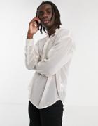 Asos Design Oversized Chiffon Overhead Shirt With Ruffle Neck-white
