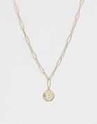 Asos Design Necklace With Hammered Chain And Celestial Coin Pendant In Gold Tone - Gold