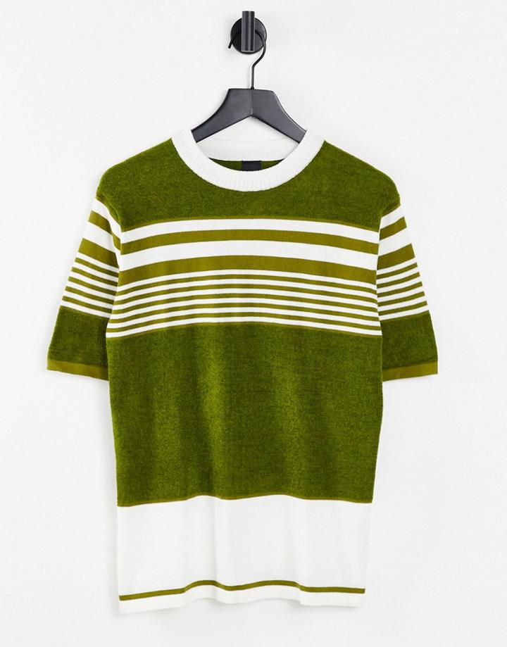 River Island Blocked Terrycloth T-shirt In Green