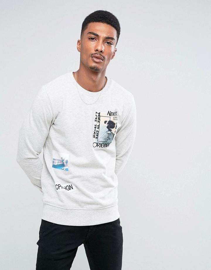 Jack & Jones Originals Sweatshirt With Patch Print Detail - Gray
