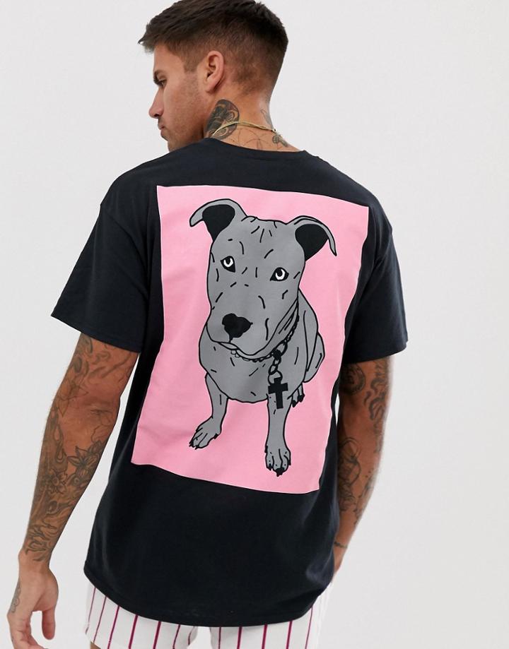 New Love Club Dog Back Print T-shirt In Oversized - Black