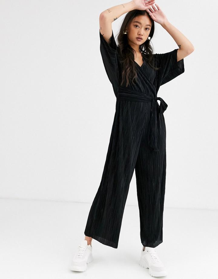 Asos Design Plisse Wrap Tie Jumpsuit