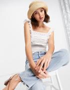 Only Cropped Top With Frill And Lace Detailing In White