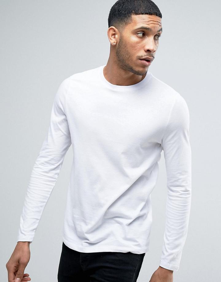 Asos Design Long Sleeve T-shirt With Crew Neck In White - White