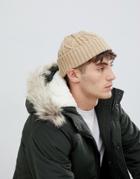 Asos Design Fisherman Beanie In Camel Cable Knit - Tan