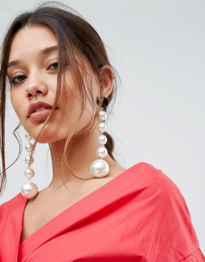 Lioness Metal Ball Drop Statement Earrings - Cream