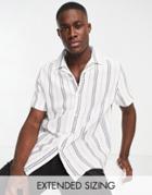 Asos Design Relaxed Revere Textured Stripe Shirt In White
