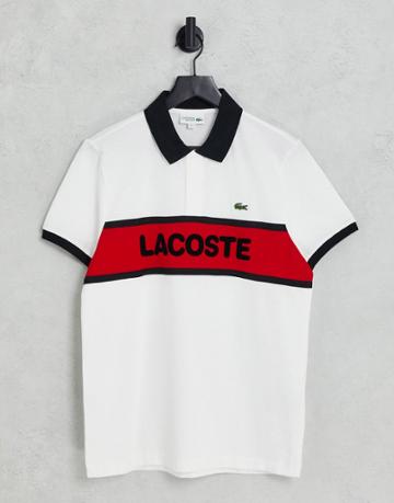 Lacoste Chest Stripe Polo Shirt In White