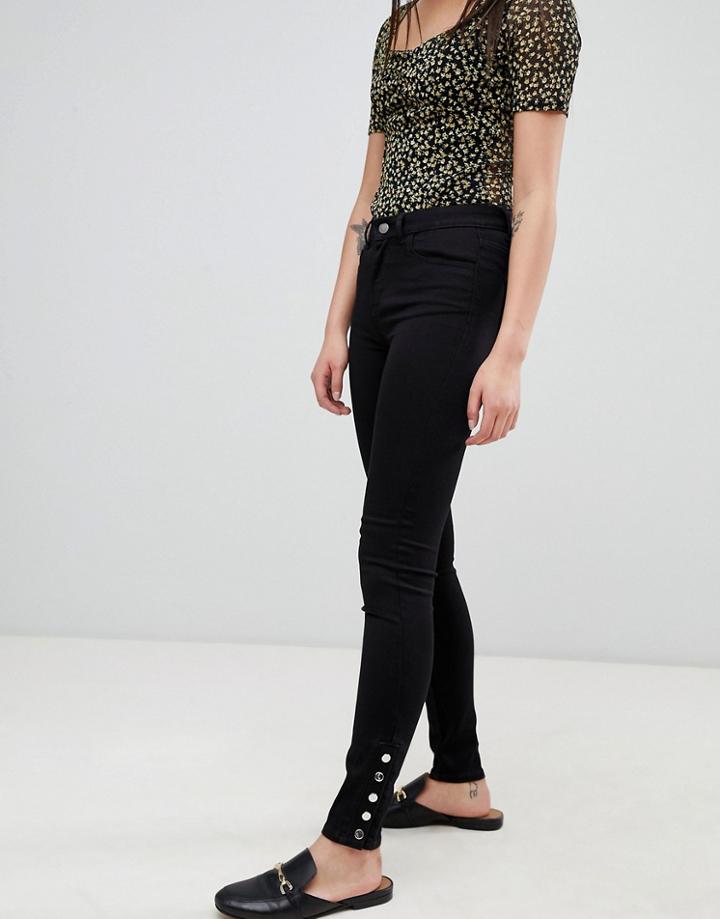 Pieces Five Betty Mid Rise Skinny Jeans With Ankle Studs - Black