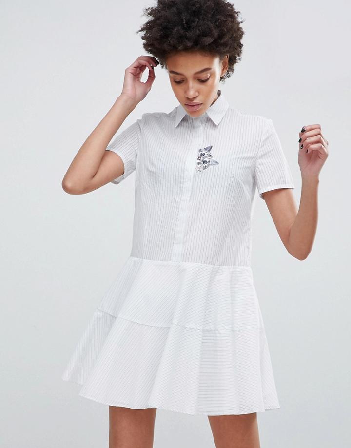 Paul & Joe Sister Shirt Dress With Embroidered Cat - White