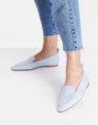 Asos Design Miley Leather Loafers In Blue Croc-blues