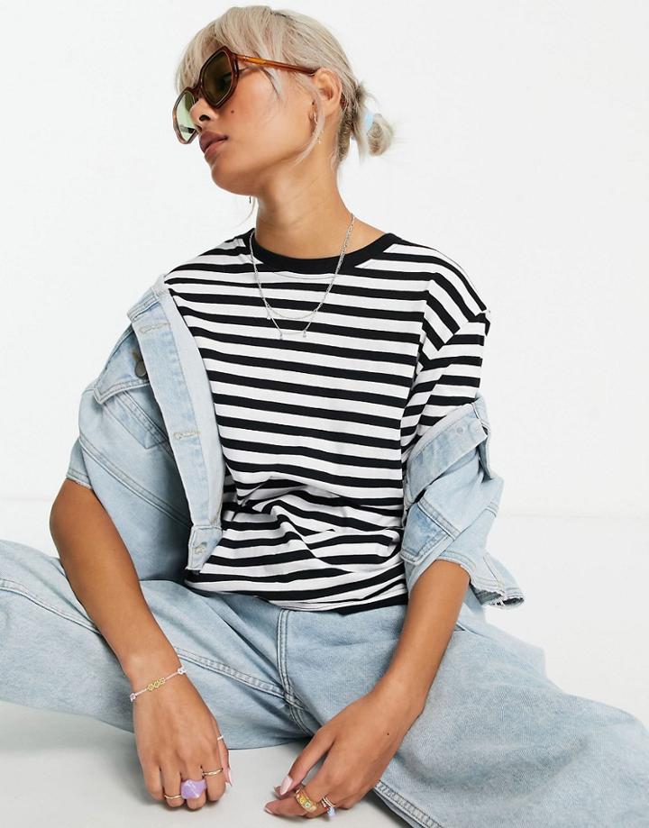 Weekday Alanis Organic Cotton Stripe T-shirt In Black And White-multi