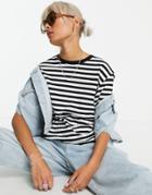 Weekday Alanis Organic Cotton Stripe T-shirt In Black And White-multi