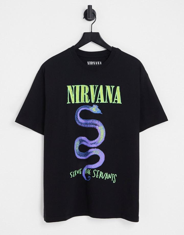 Pull & Bear X Nirvana Printed T-shirt In Washed Black
