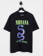 Pull & Bear X Nirvana Printed T-shirt In Washed Black