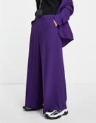 Asos Design Soft Tailored Extreme Wide Leg Suit Pants In Dark Purple Crepe
