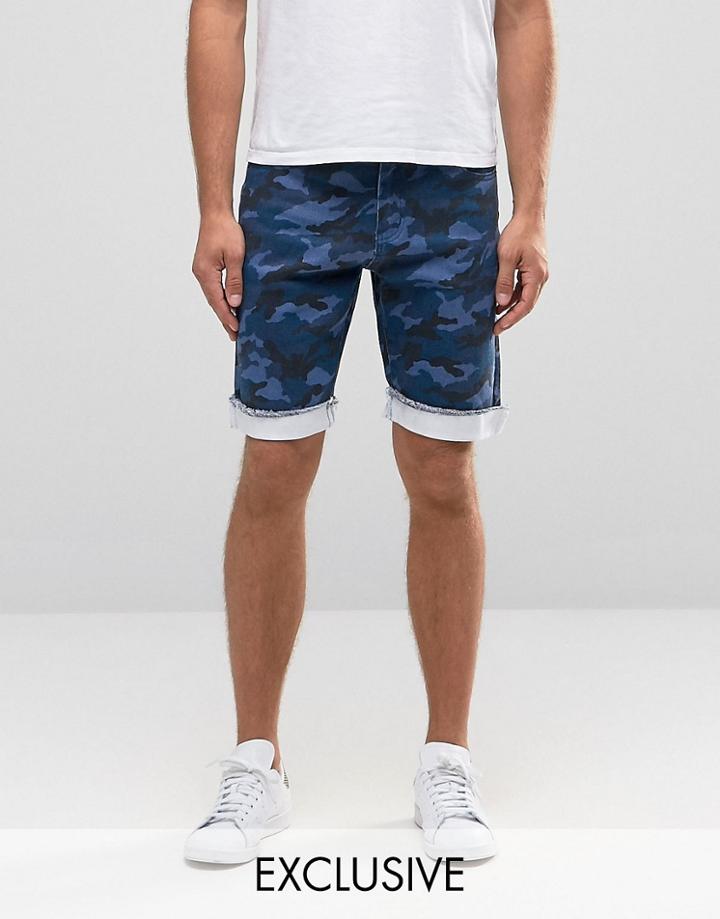 Liquor & Poker Denim Camo Shorts - Navy