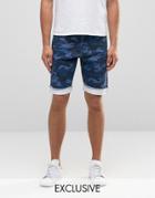 Liquor & Poker Denim Camo Shorts - Navy