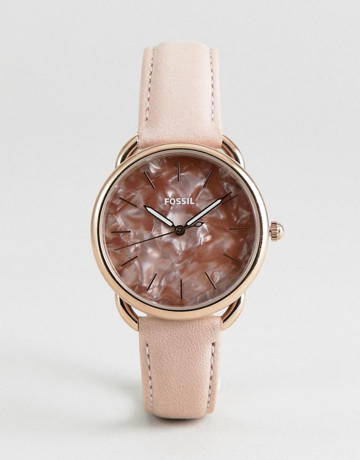 Fossil Es4419 Tailor Leather Watch In Glossy Pink 35mm - Pink