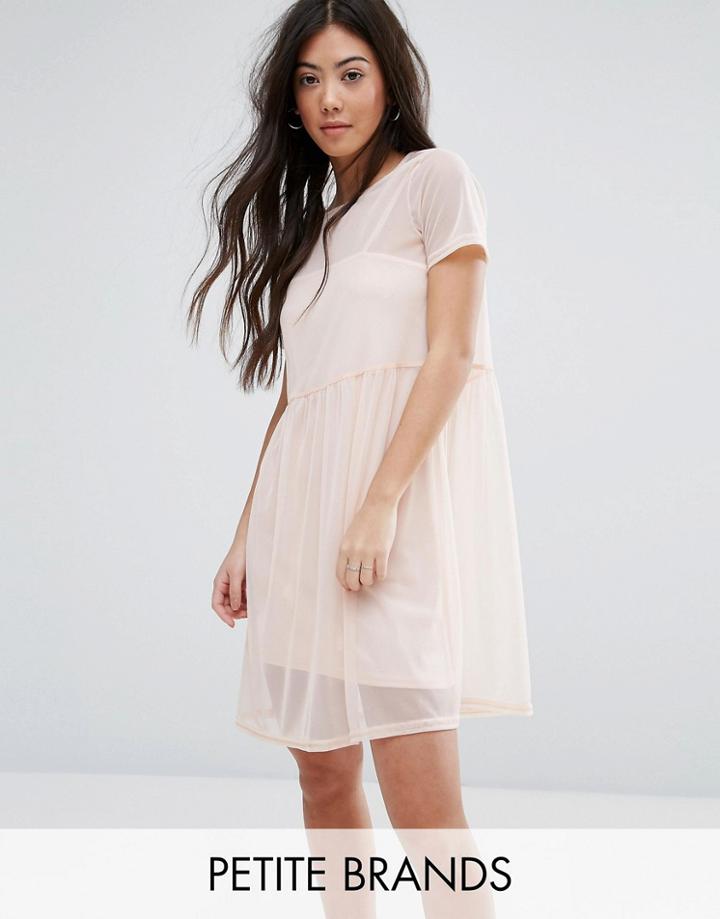New Look Petite Smock Mesh Dress - Pink