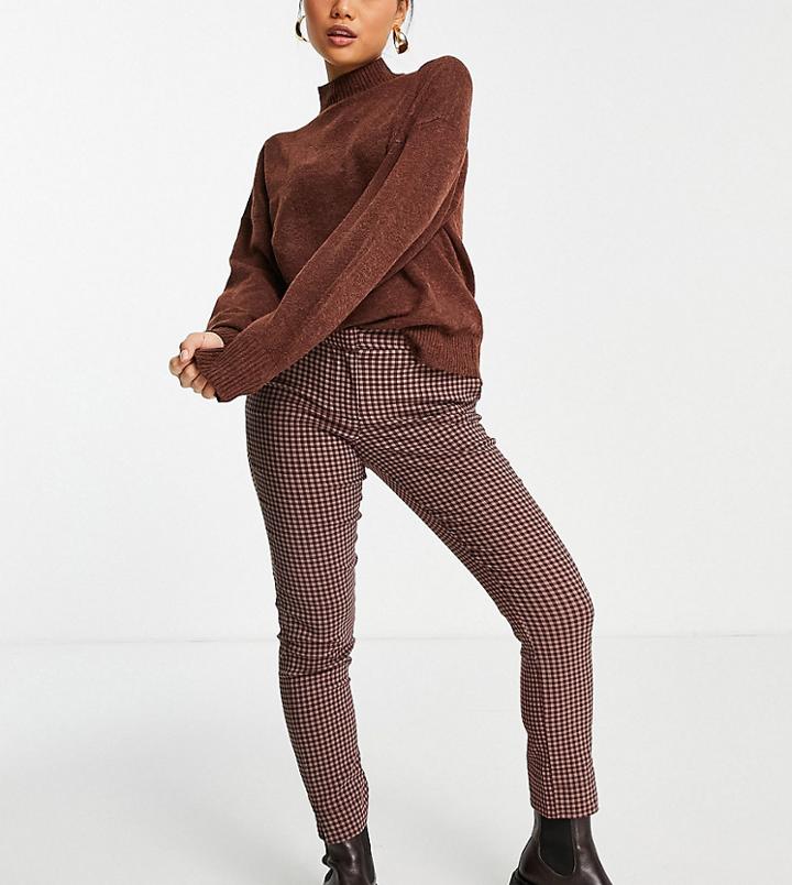 Pieces Petite Skinny Pants In Brown Gingham