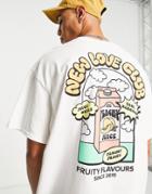 New Love Club Juice Carton Back Print Oversized T-shirt In White