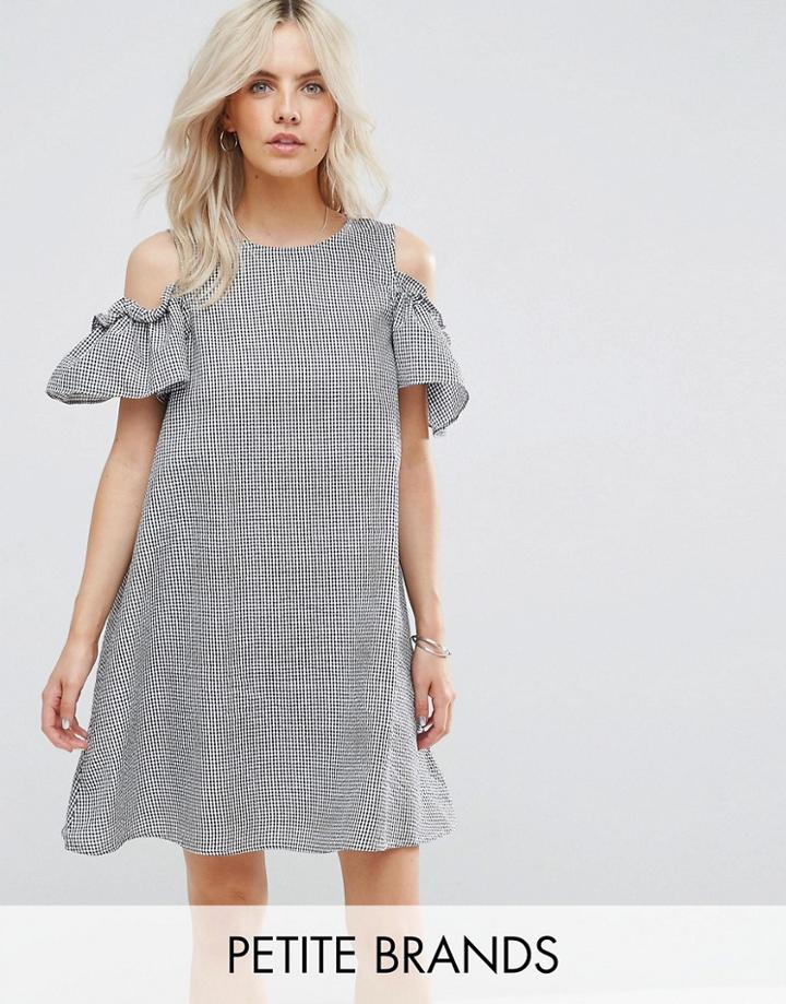 New Look Petite Gingham Cold Shoulder Dress - Black