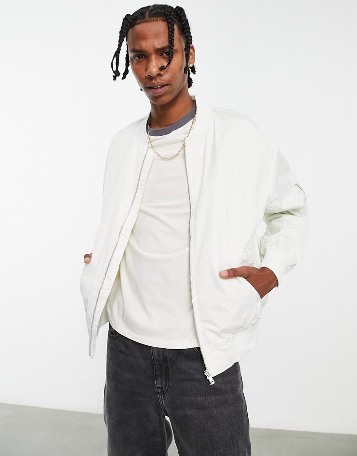 Bershka Bomber Jacket In Ecru-neutral