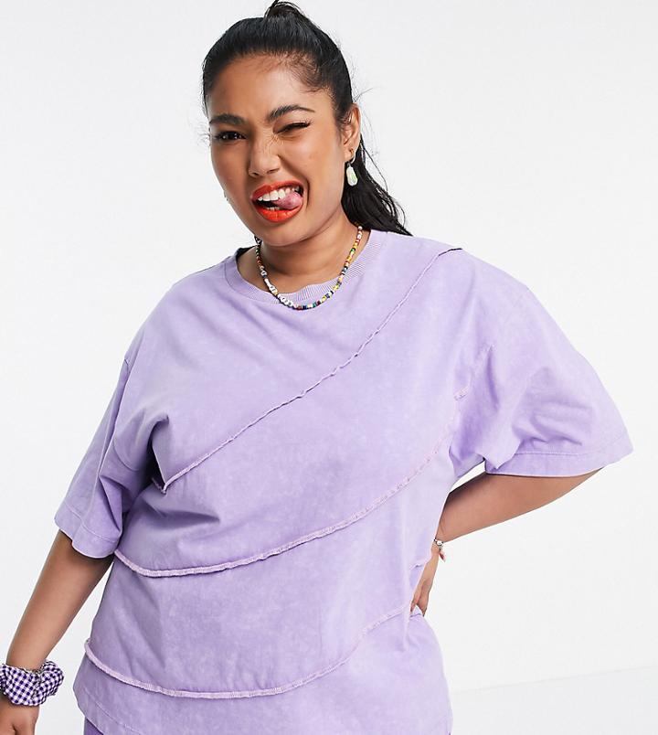 Collusion Plus Contrast Seam Acid Oversized T-shirt In Lilac-purple