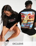 Reclaimed Vintage Inspired Unisex Relaxed Organic T-shirt With Retro Back Print In Black