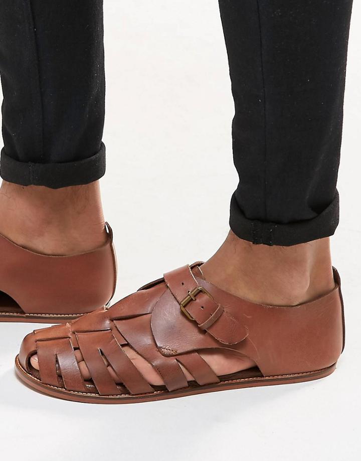 Asos Fisherman Sandals In Tan Leather - Tan