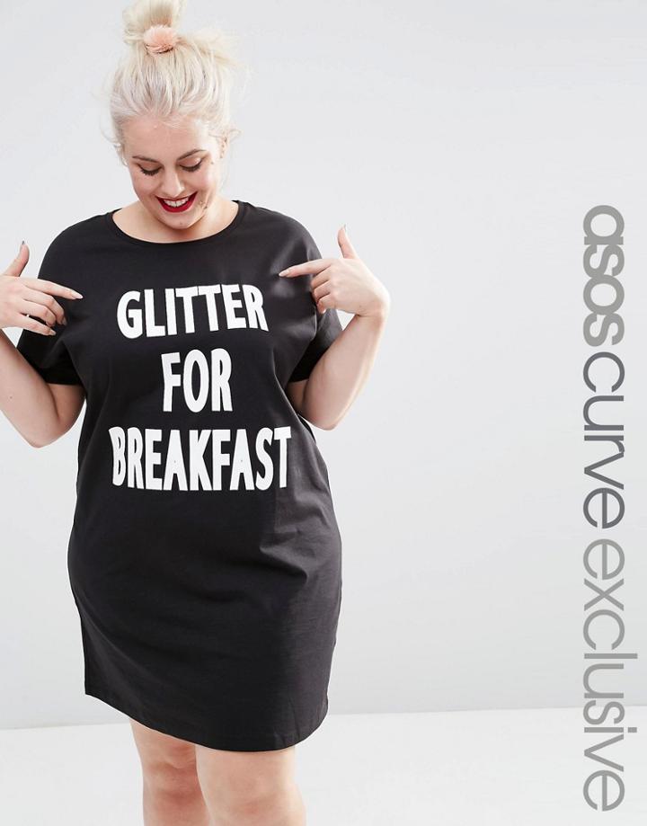 Asos Curve 'glitter For Breakfast' Sleep Tee - Black