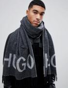 Hugo Large Logo Wool Mix Scarf In Gray - Gray