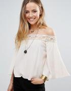 Lunik Off Shoulder Trim Top - Cream