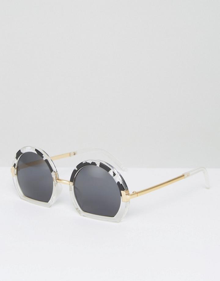 Asos Round Sunglasses With Mixed Sliced Bottom Frame - Multi
