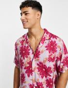 Topman Floral Revere Shirt In Pink