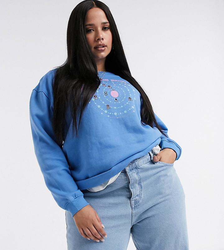 Daisy Street Plus Oversized Sweatshirt With Astrology Graphic-blue