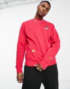 Nike Essential Fleece+ Multi Logo Crew Neck Sweatshirt In Dark Pink