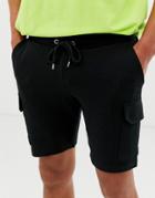 Asos Design Jersey Skinny Shorts With Cargo Pockets In Black-yellow