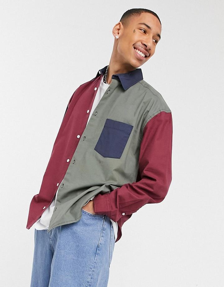 Asos Design 90s Oversized Collegiate Color Block Shirt-multi