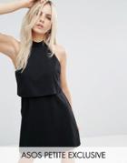 Asos Petite Mini Dress With Crop Top Layer And High Neck - Black